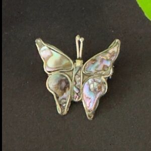 Vintage Alpaca Mexico sterling silver abalone butterfly brooch